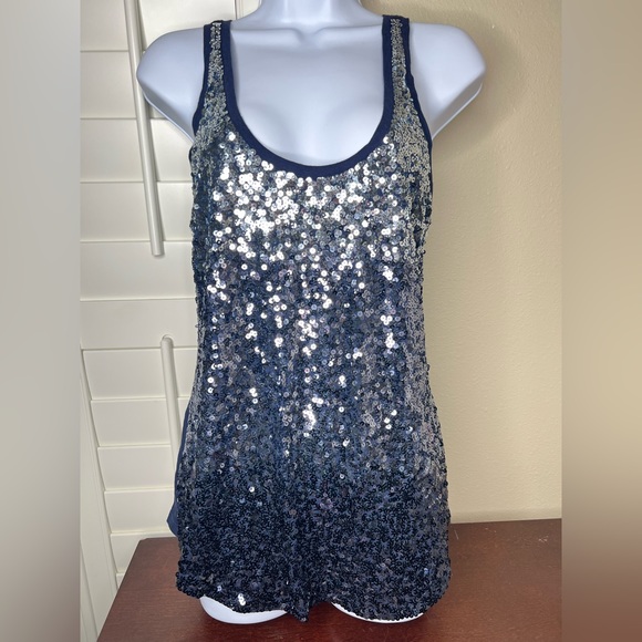 EXPRESS Navy Blue Sequin Tank Sz S - Picture 1 of 6
